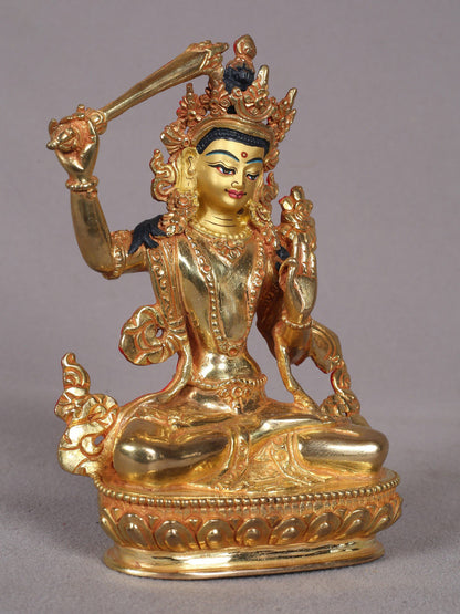 6" Manjushri Copper Statue From Nepal - Buddha Of Infinite Wisdom | Handmade Statue