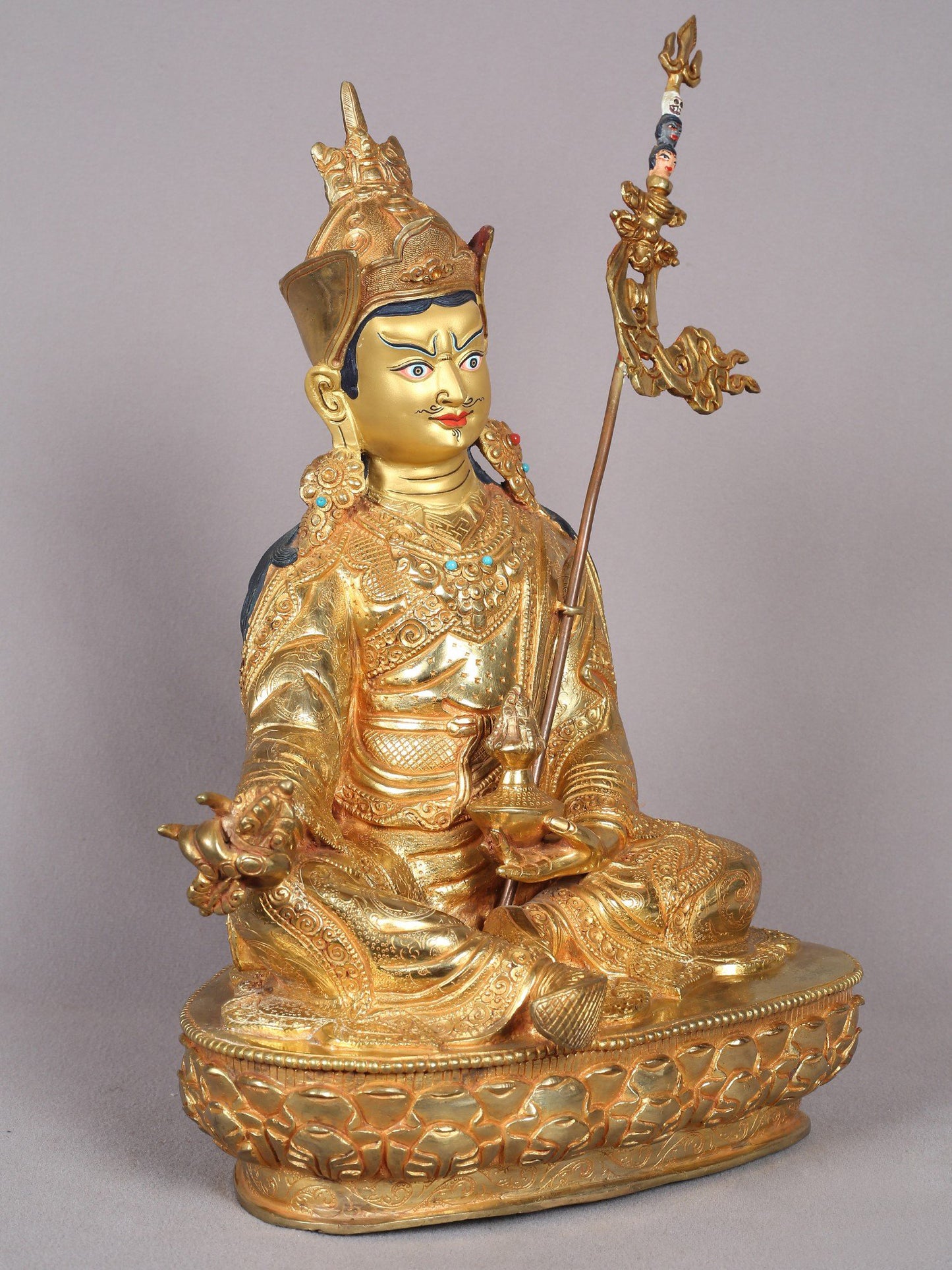 15" Guru Padmasambhava Copper Statue From Nepal | Handmade Idol | Copper Figurine