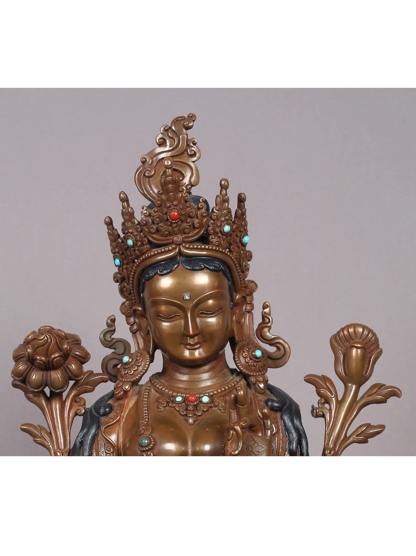 13" Goddess Green Tara Copper Statue From Nepal | Handmade Idol | Copper Goddess Statue