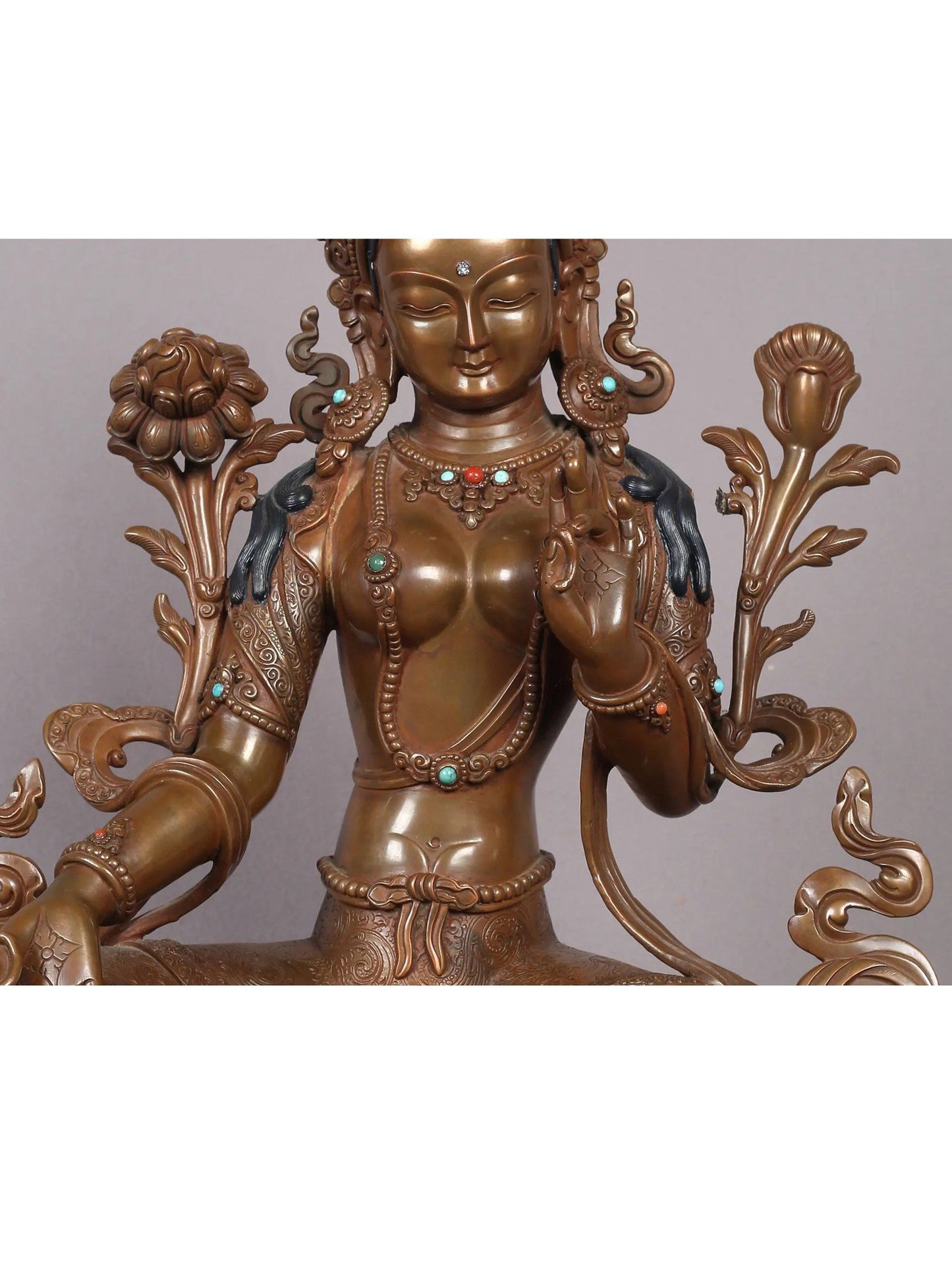 13" Goddess Green Tara Copper Statue From Nepal | Handmade Idol | Copper Goddess Statue