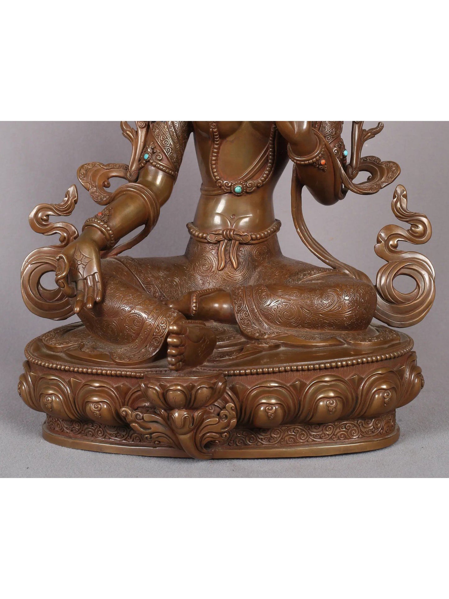 13" Goddess Green Tara Copper Statue From Nepal | Handmade Idol | Copper Goddess Statue