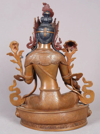 13" Goddess Green Tara Copper Statue From Nepal | Handmade Idol | Copper Goddess Statue