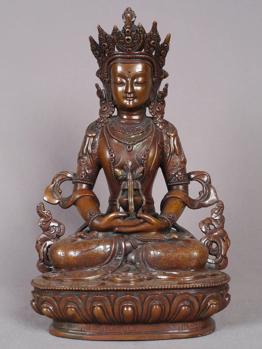 13" Aparmita Buddha Copper Statue From Nepal | Handmade Idol | Buddha Statue