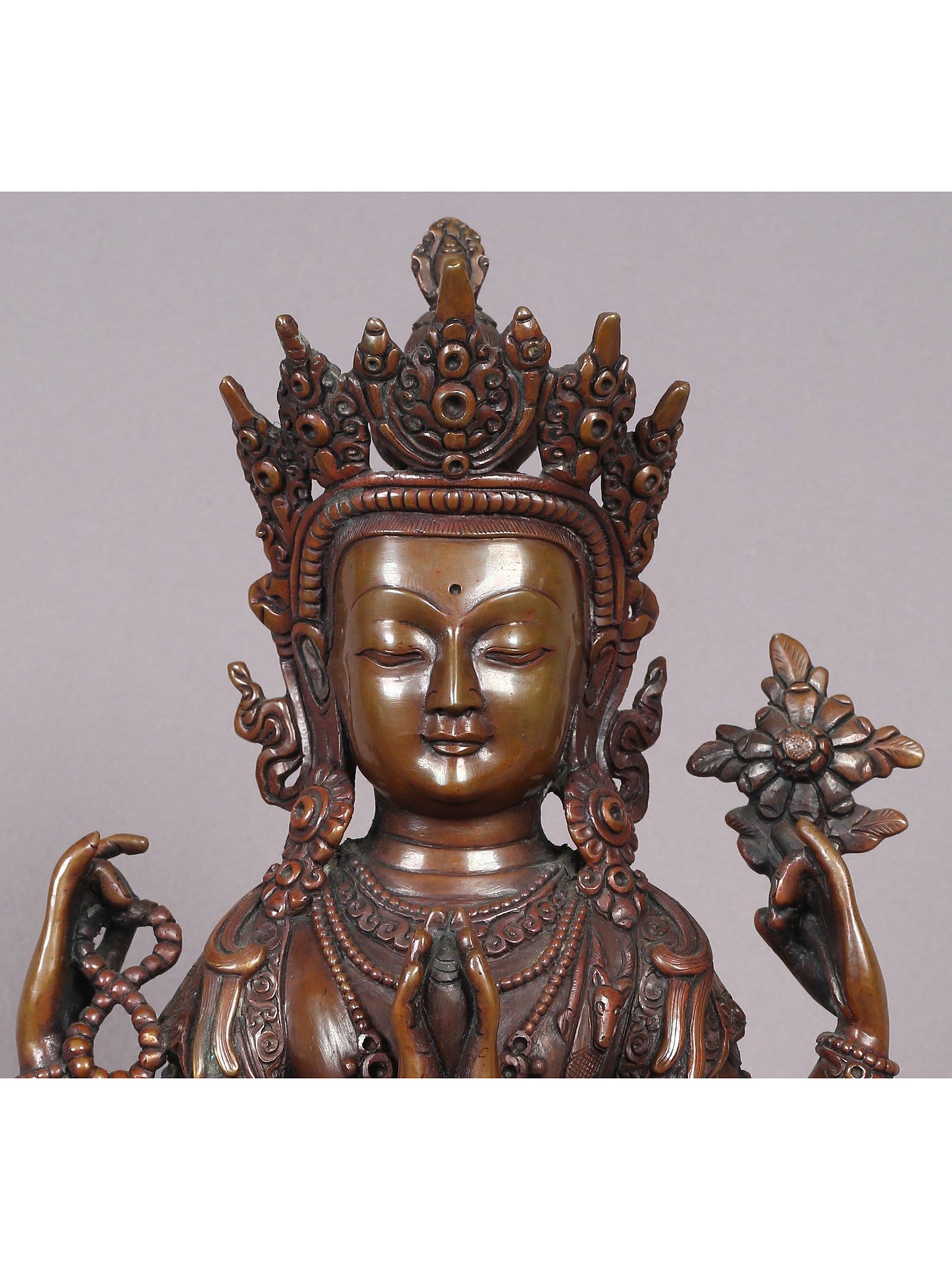 13" Chenrezig Copper Statue From Nepal | Handmade Idol | Buddhist Copper Statue