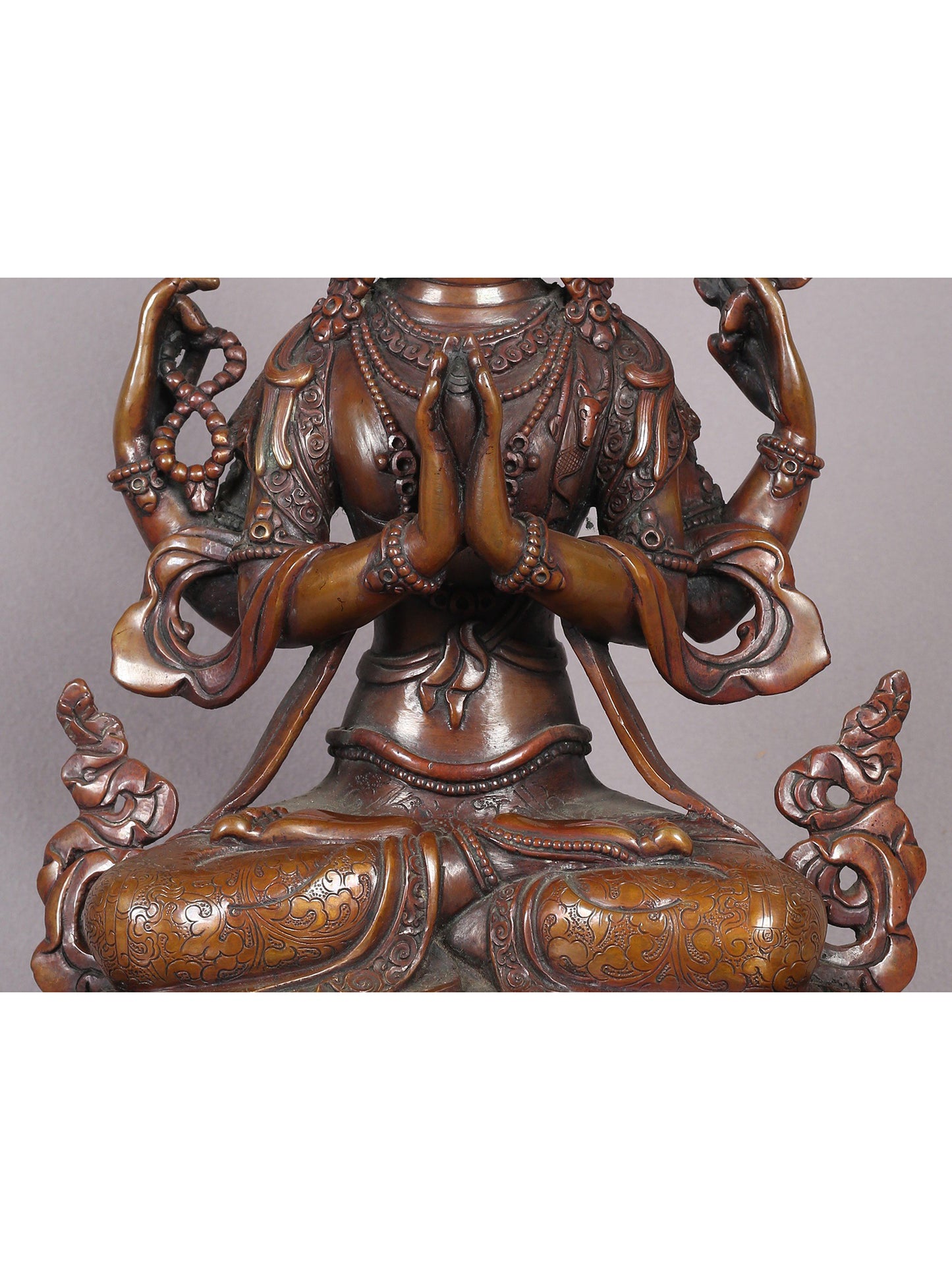 13" Chenrezig Copper Statue From Nepal | Handmade Idol | Buddhist Copper Statue