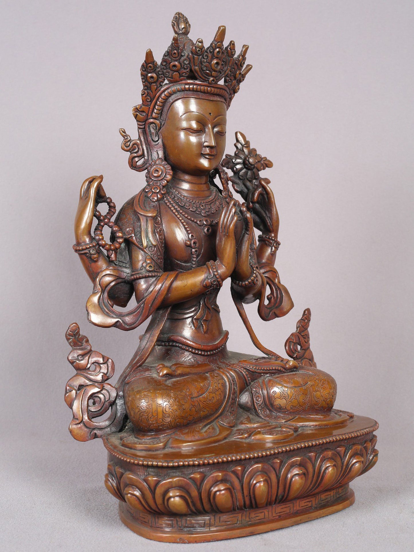 13" Chenrezig Copper Statue From Nepal | Handmade Idol | Buddhist Copper Statue