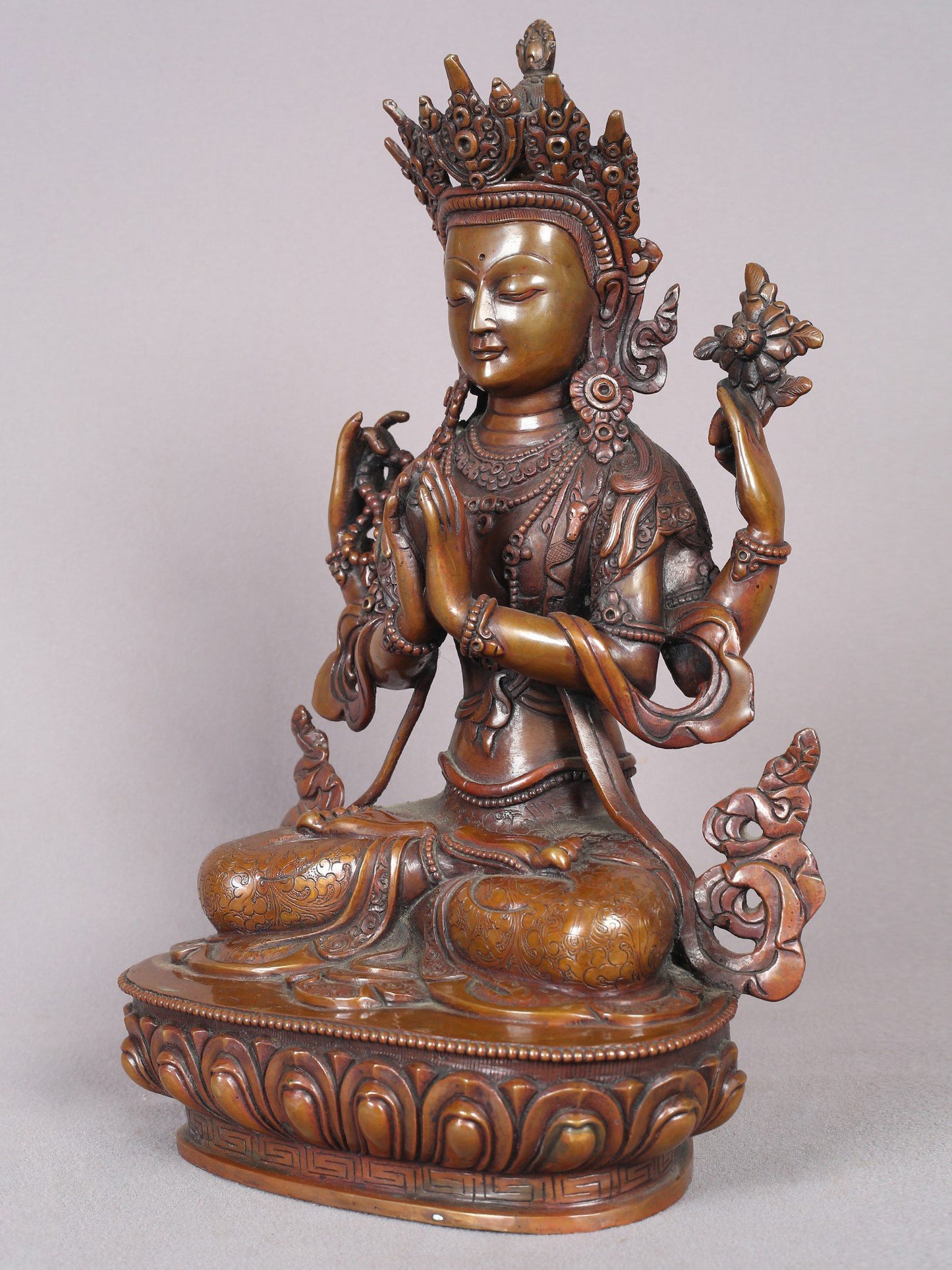 13" Chenrezig Copper Statue From Nepal | Handmade Idol | Buddhist Copper Statue