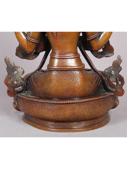 13" Chenrezig Copper Statue From Nepal | Handmade Idol | Buddhist Copper Statue