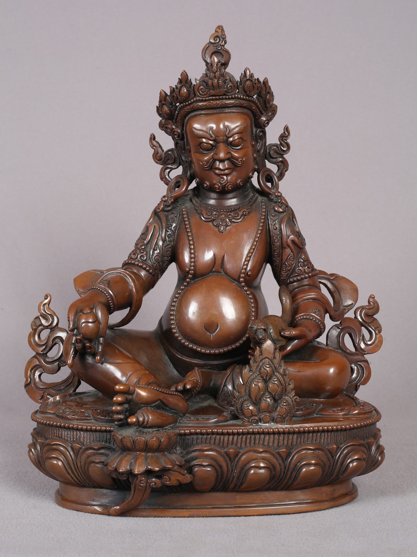 11" Kubera Copper Statue | Handmade Lord Kubera Figurine | Tibetan Buddhist Statue