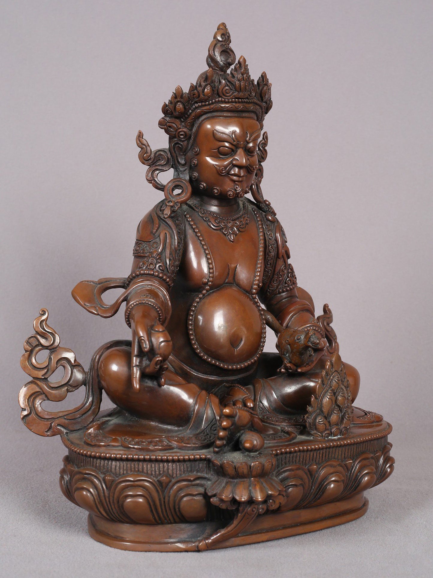 11" Kubera Copper Statue | Handmade Lord Kubera Figurine | Tibetan Buddhist Statue