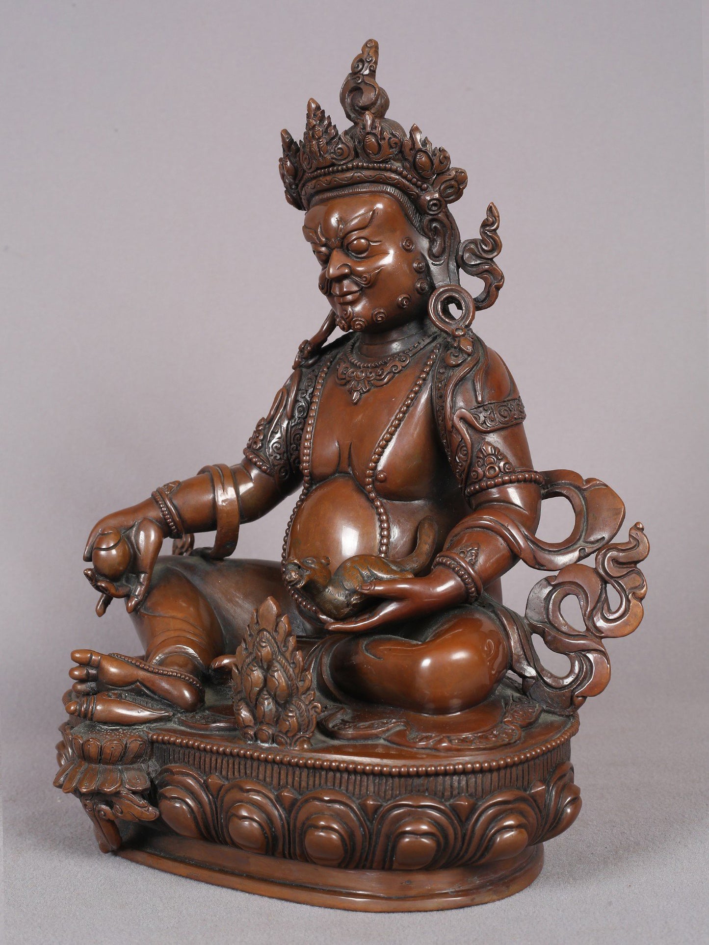 11" Kubera Copper Statue | Handmade Lord Kubera Figurine | Tibetan Buddhist Statue