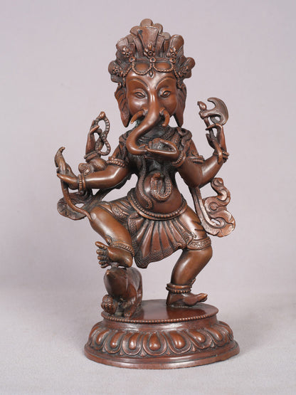 10" Dancing Ganesha Copper Statue From Nepal | Handmade Idol | Lord Ganesha Statue