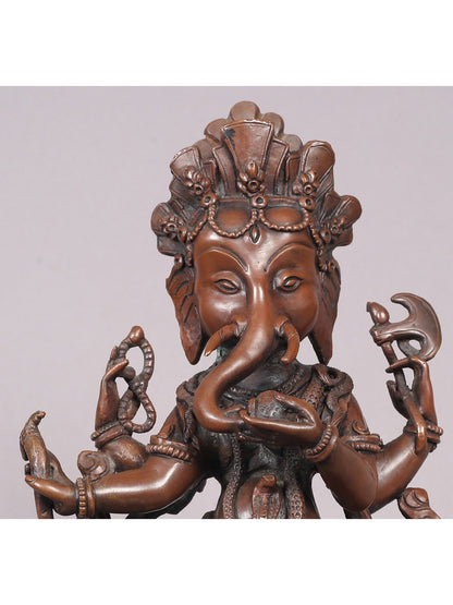 10" Dancing Ganesha Copper Statue From Nepal | Handmade Idol | Lord Ganesha Statue