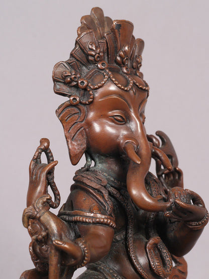 10" Dancing Ganesha Copper Statue From Nepal | Handmade Idol | Lord Ganesha Statue