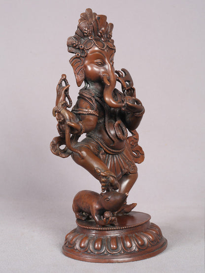 10" Dancing Ganesha Copper Statue From Nepal | Handmade Idol | Lord Ganesha Statue