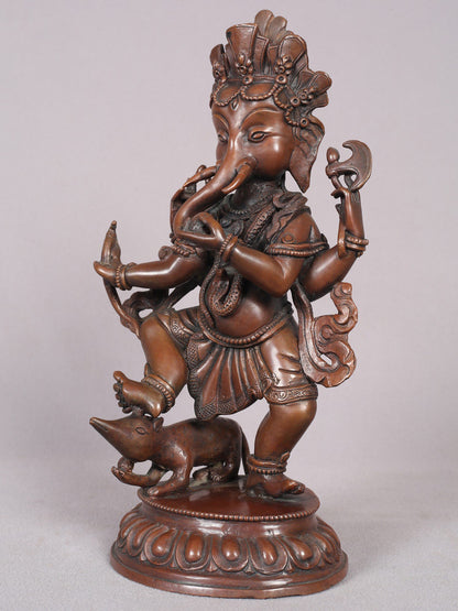 10" Dancing Ganesha Copper Statue From Nepal | Handmade Idol | Lord Ganesha Statue