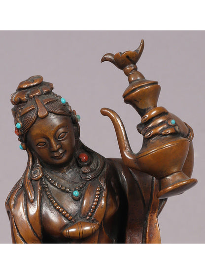 7" Wine Lady Copper Statue from Nepal | Handmade Sculpture