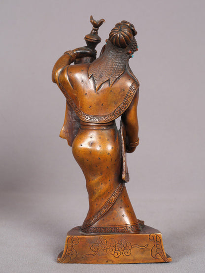 7" Wine Lady Copper Statue from Nepal | Handmade Sculpture