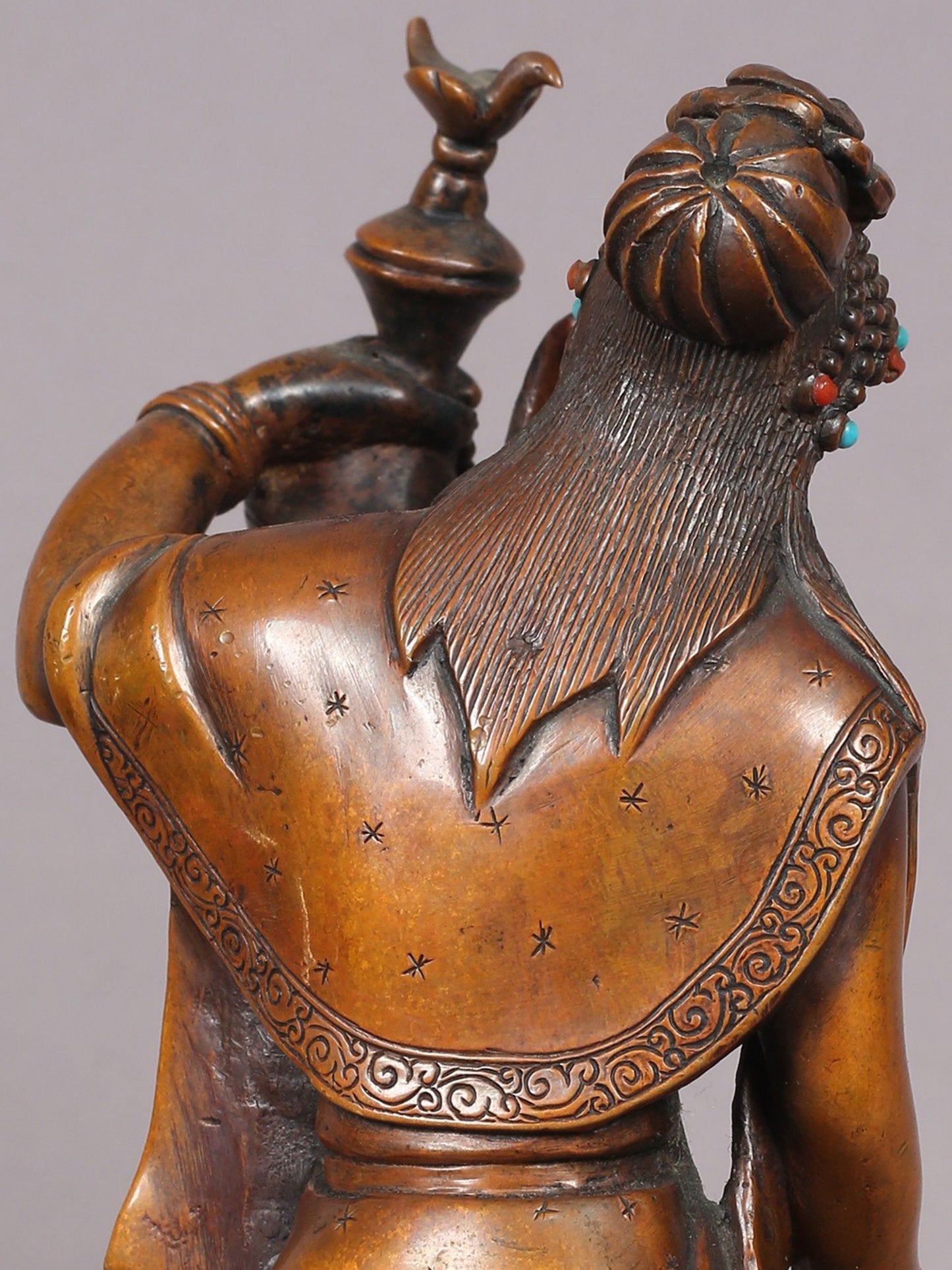 7" Wine Lady Copper Statue from Nepal | Handmade Sculpture