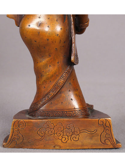 7" Wine Lady Copper Statue from Nepal | Handmade Sculpture