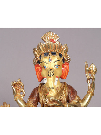 9" Sitting Lord Ganesha Copper Statue from Nepal