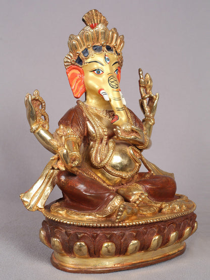 9" Sitting Lord Ganesha Copper Statue from Nepal