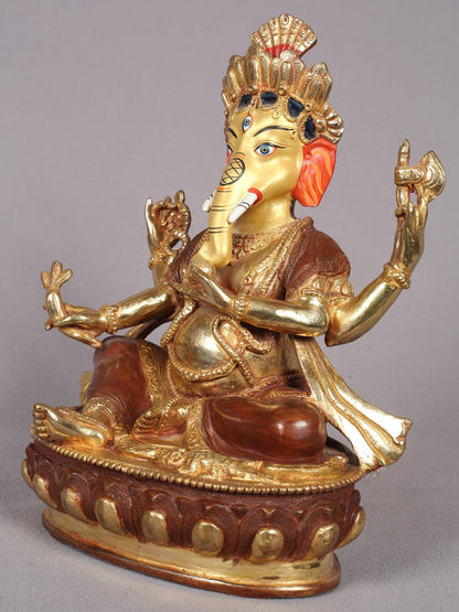 9" Sitting Lord Ganesha Copper Statue from Nepal