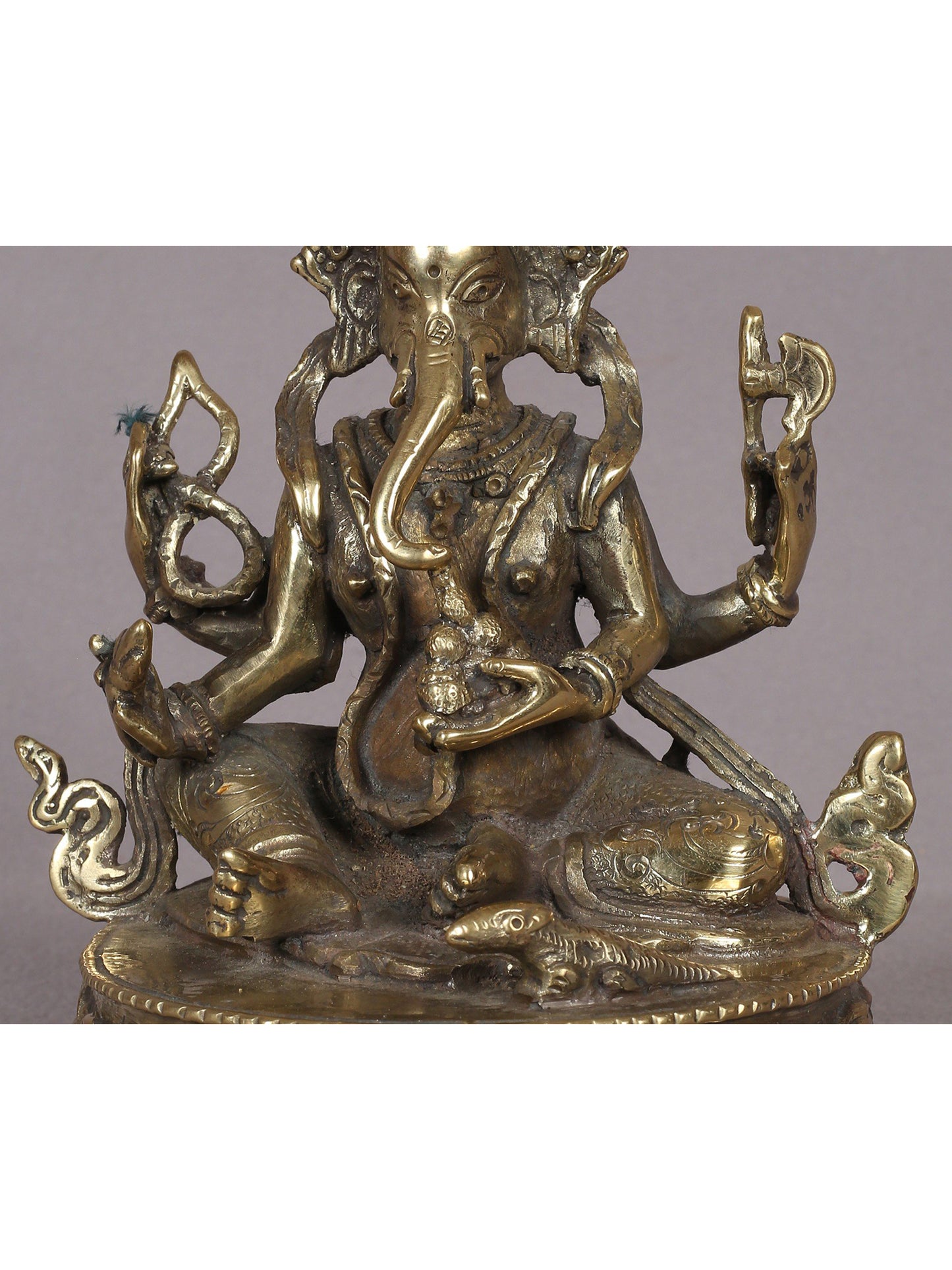 7" Sitting Four Hands Lord Ganesha Brass Statue from Nepal