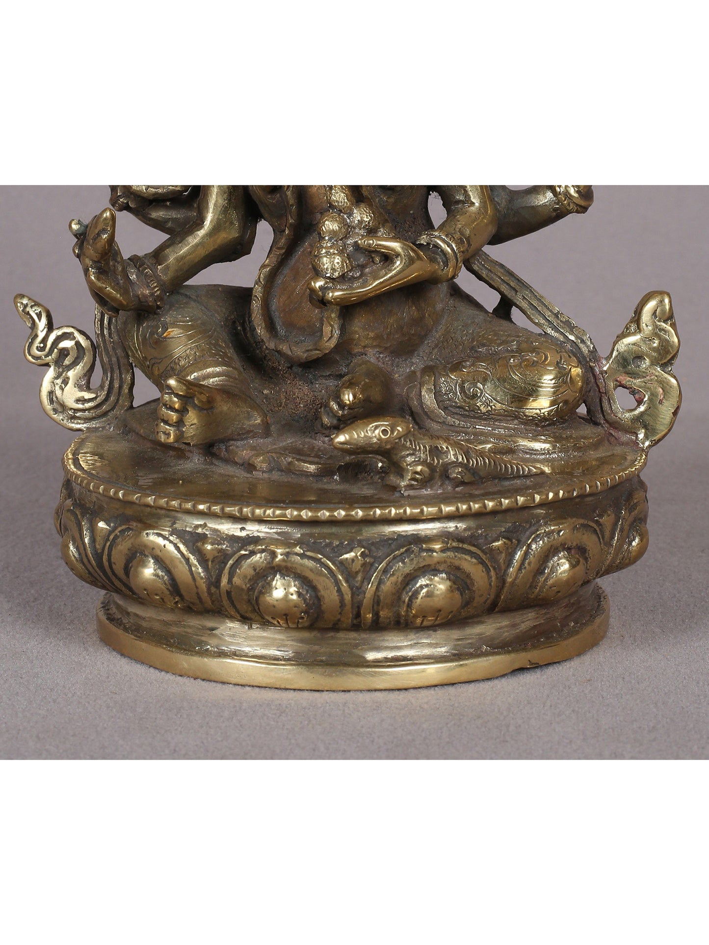 7" Sitting Four Hands Lord Ganesha Brass Statue from Nepal