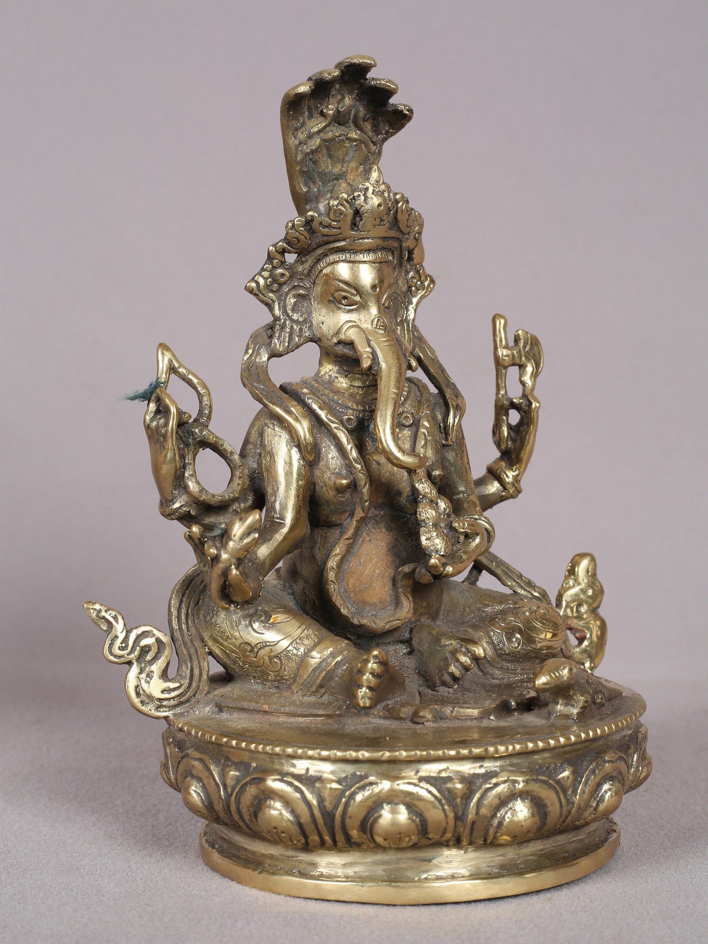 7" Sitting Four Hands Lord Ganesha Brass Statue from Nepal