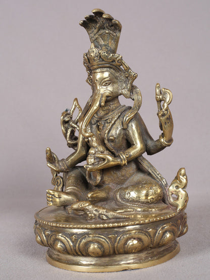 7" Sitting Four Hands Lord Ganesha Brass Statue from Nepal