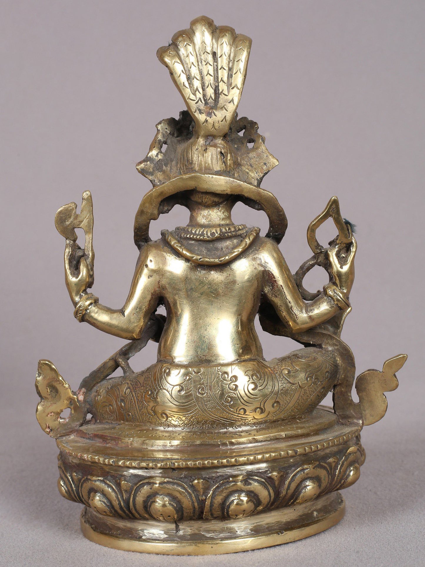 7" Sitting Four Hands Lord Ganesha Brass Statue from Nepal