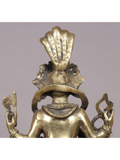 7" Sitting Four Hands Lord Ganesha Brass Statue from Nepal