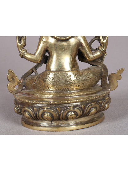 7" Sitting Four Hands Lord Ganesha Brass Statue from Nepal