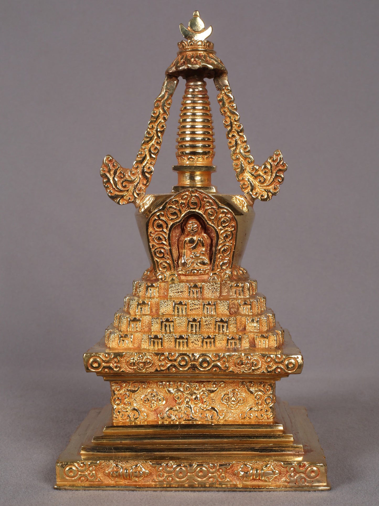 9" Copper Stupa Statue from Nepal | Handmade Sculpture