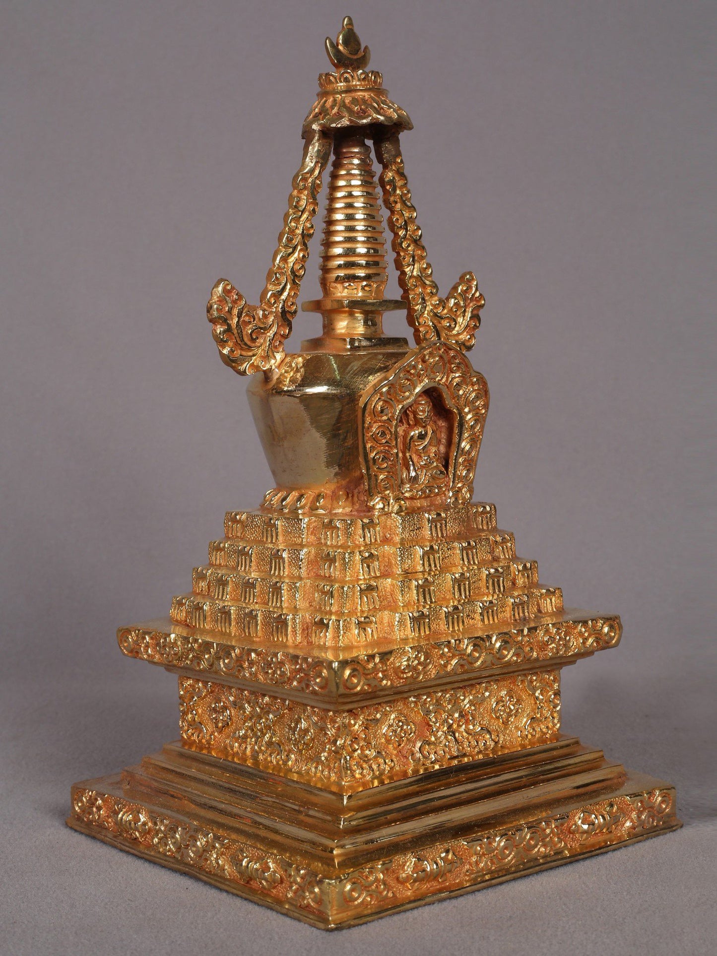 9" Copper Stupa Statue from Nepal | Handmade Sculpture