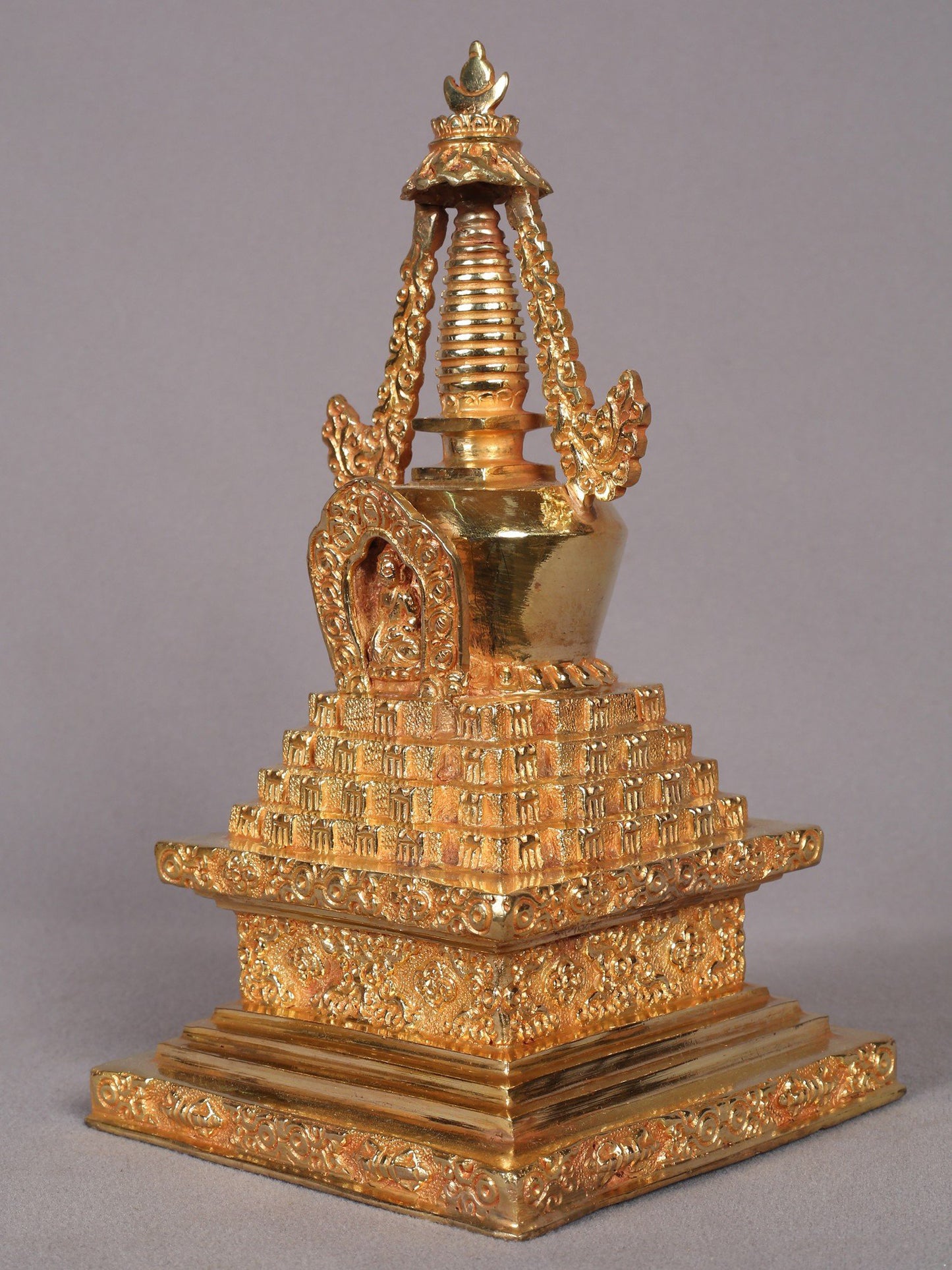 9" Copper Stupa Statue from Nepal | Handmade Sculpture