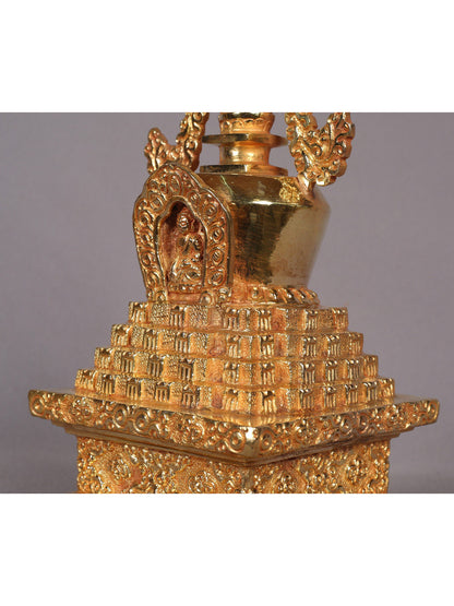 9" Copper Stupa Statue from Nepal | Handmade Sculpture