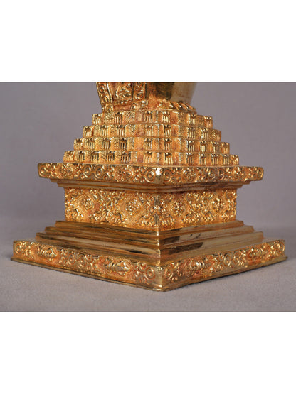 9" Copper Stupa Statue from Nepal | Handmade Sculpture