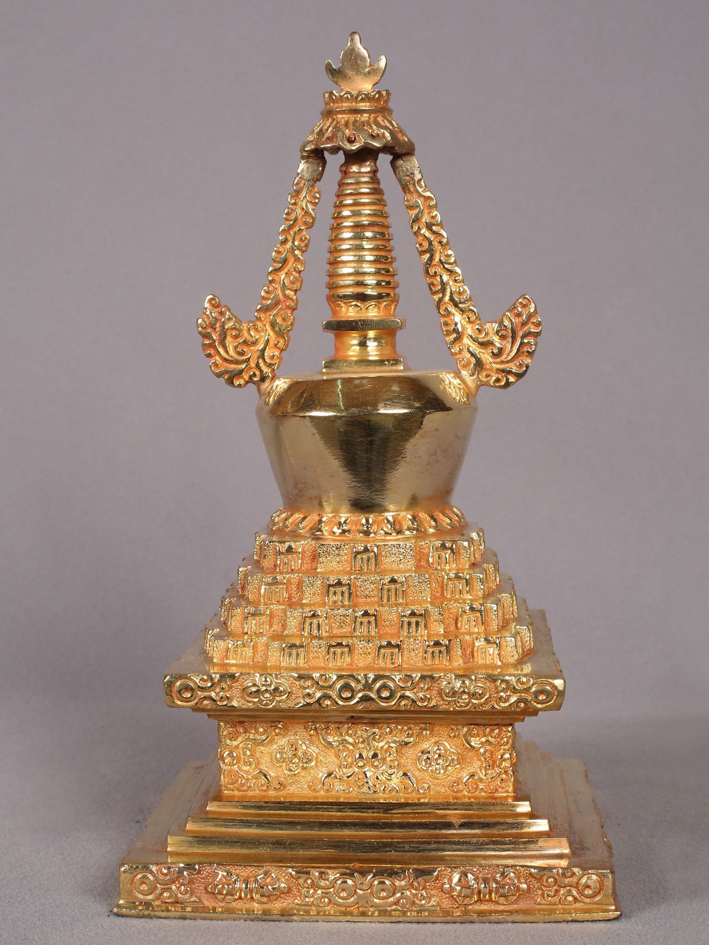 9" Copper Stupa Statue from Nepal | Handmade Sculpture