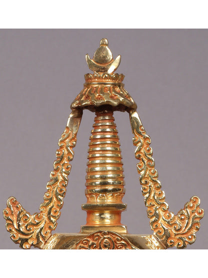 9" Stupa from Nepal | Handmade Sculpture | Copper With Gold Plated