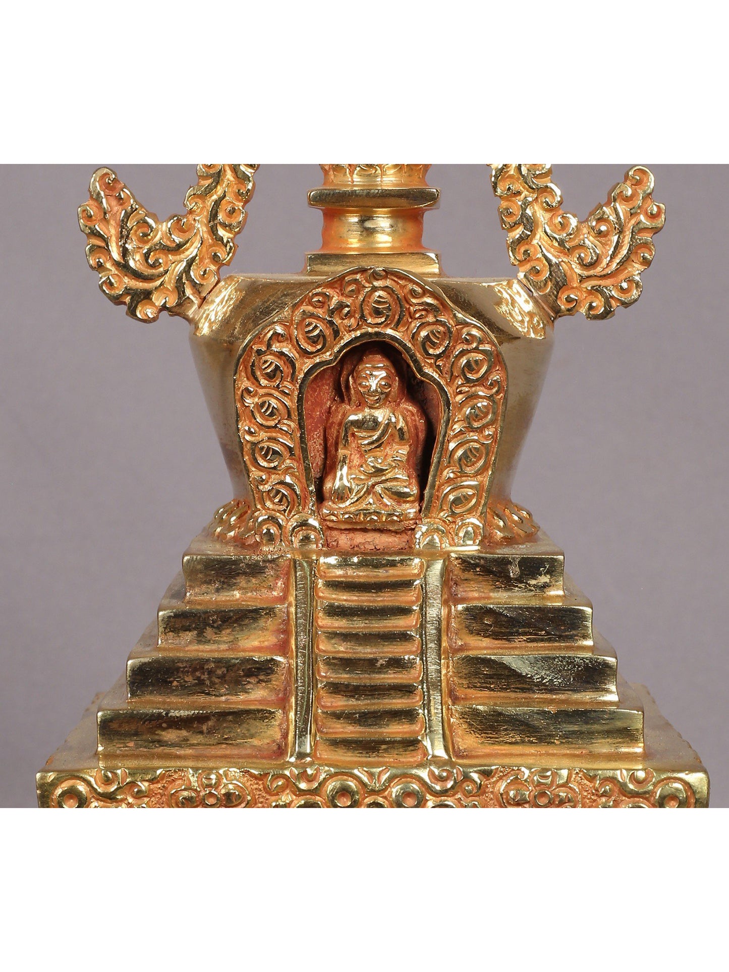 9" Stupa from Nepal | Handmade Sculpture | Copper With Gold Plated