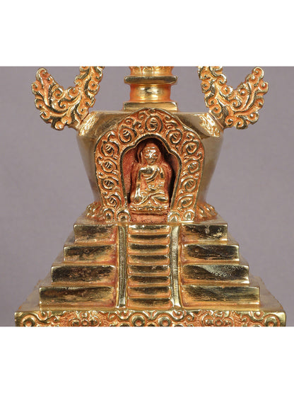 9" Stupa from Nepal | Handmade Sculpture | Copper With Gold Plated