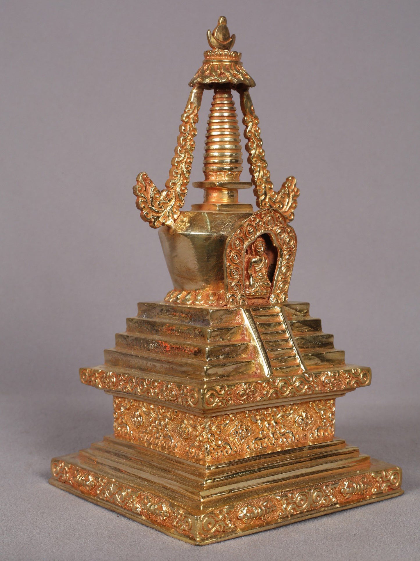 9" Stupa from Nepal | Handmade Sculpture | Copper With Gold Plated