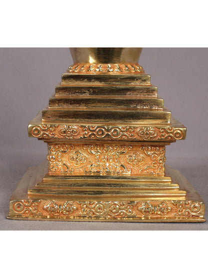 9" Stupa from Nepal | Handmade Sculpture | Copper With Gold Plated