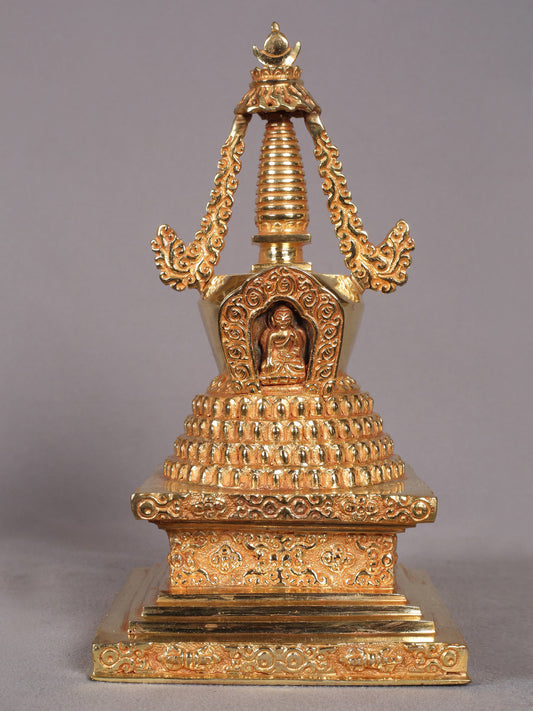 9" Stupa from Nepal | Copper Idol with Gold Plated