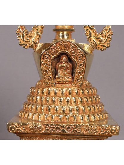 9" Stupa from Nepal | Copper Idol with Gold Plated