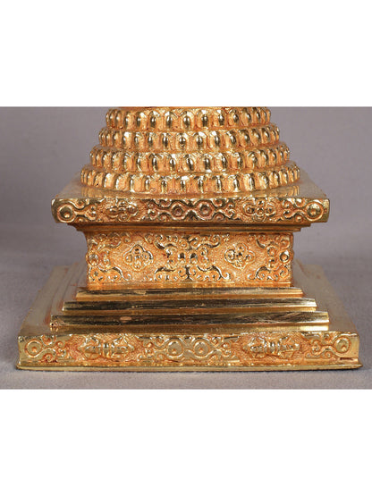 9" Stupa from Nepal | Copper Idol with Gold Plated