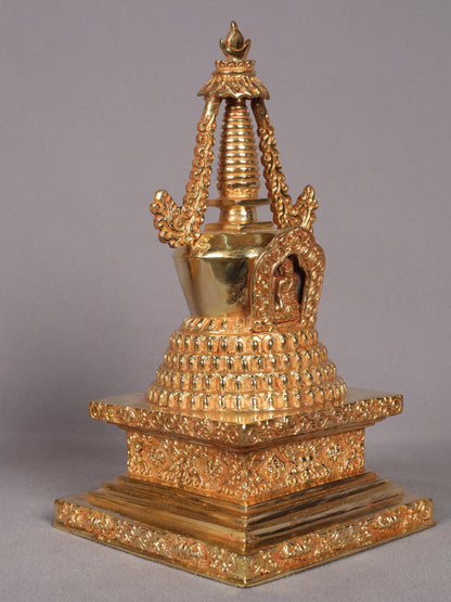 9" Stupa from Nepal | Copper Idol with Gold Plated