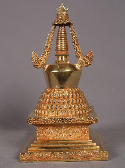 9" Stupa from Nepal | Copper Idol with Gold Plated